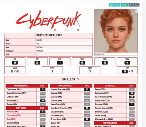 Thanks for your support. . Cyberpunk red character sheet generator